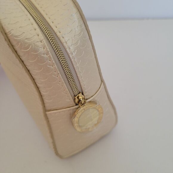 Bulgari Parfums Cosmetic Toiletry Case Champagne Beige Pouch Medium Bag Logo Zip - Picture 6 of 11